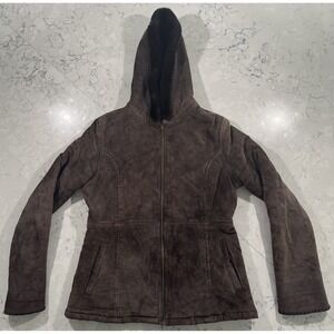 VTG Y2K Sonoma Genuine Leather Suede Jacket Womens Medium Brown Faux Fur Coat